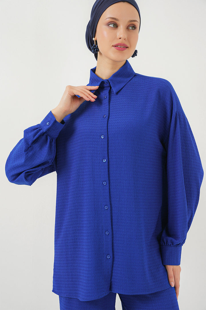 BGD Women Woman Knitted Hijab Top Bottom Set 6711 - Blue - Bossier City