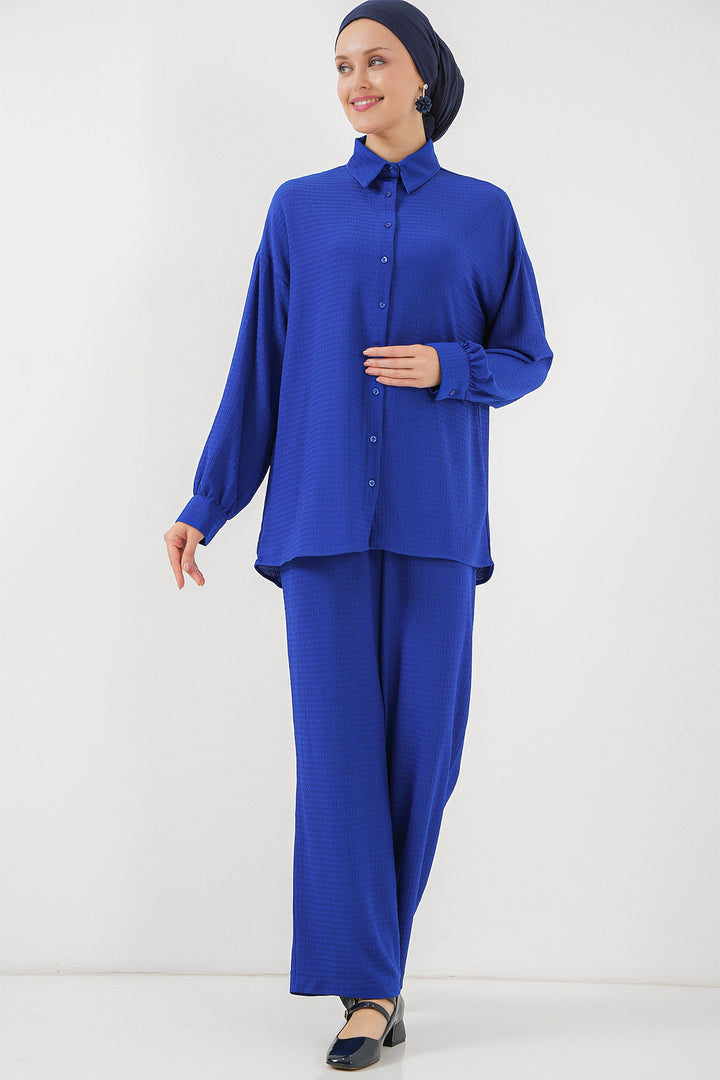 BGD Women Woman Knitted Hijab Top Bottom Set 6711 - Blue - Bossier City