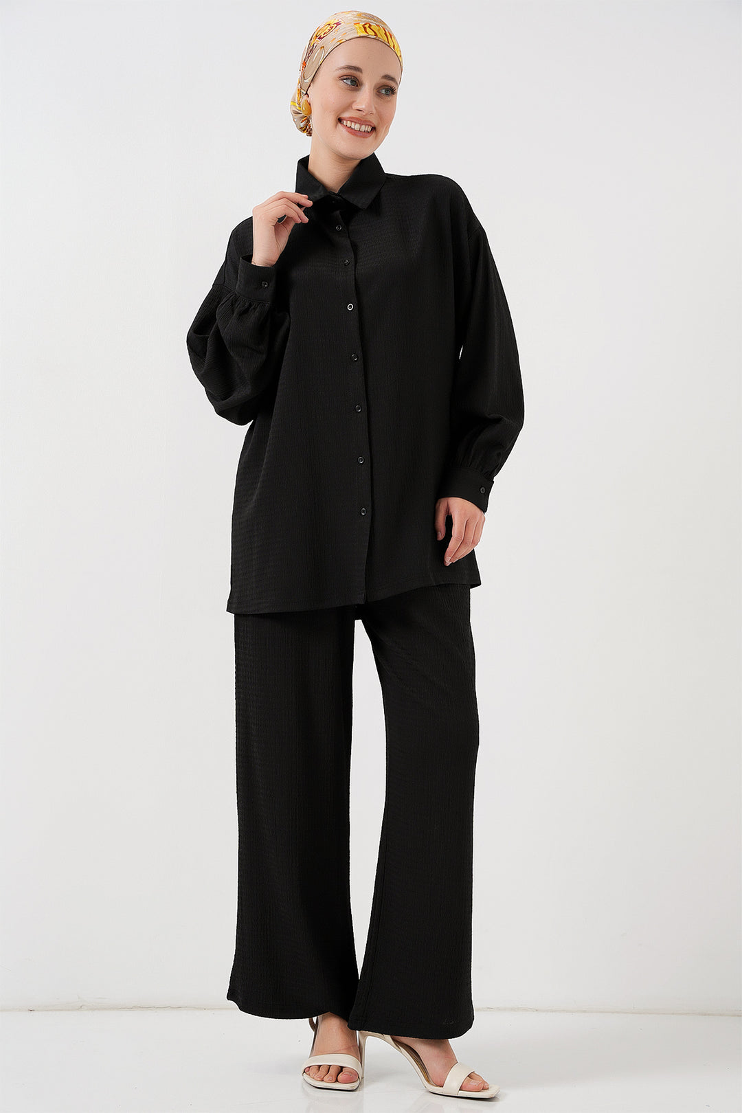 BGD Women Woman Knitted Hijab Top and Bottom Set 6711 - Black - Warner Robins