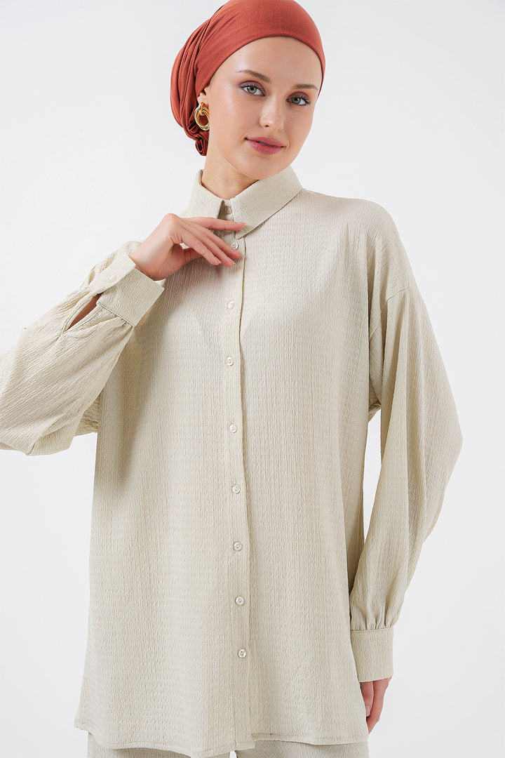 BGD Women Woman Knitted Hijab Top Bottom Set 6711 - Stone - Potenza