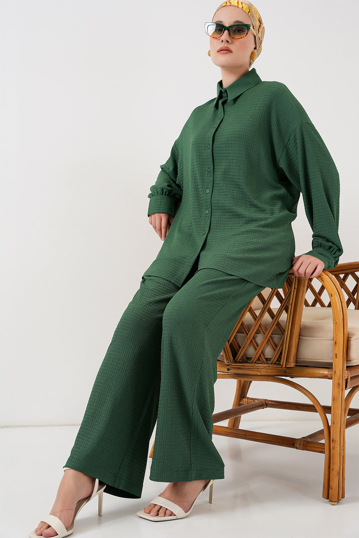 BGD Women Woman Knitted Hijab Top Bottom Set 6711 - Emerald Green - Danbury