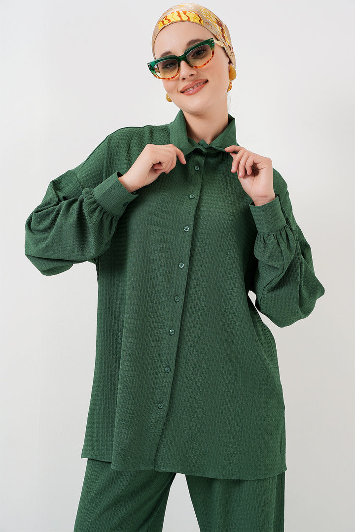BGD Women Woman Knitted Hijab Top Bottom Set 6711 - Emerald Green - Danbury