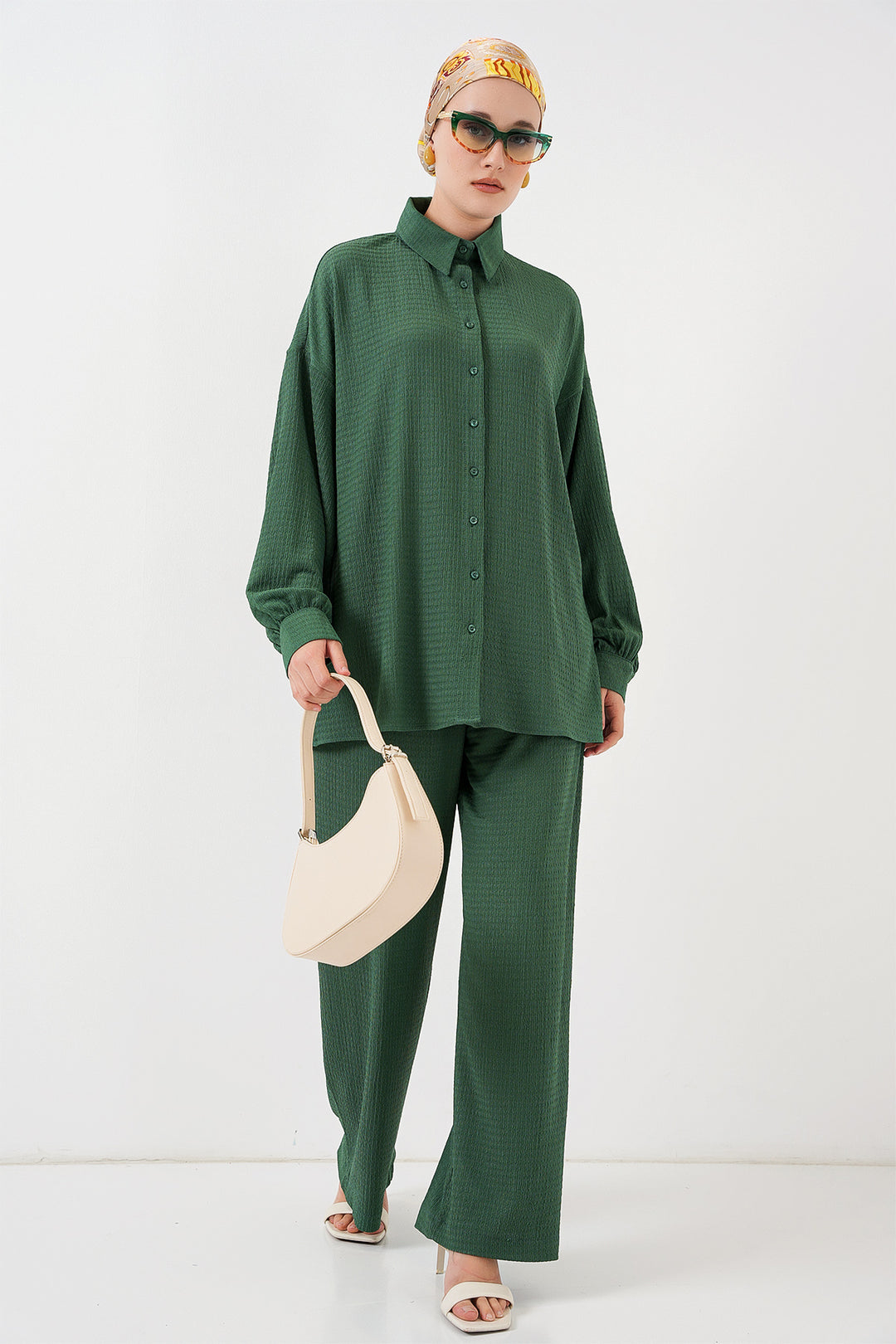 BGD Women Woman Knitted Hijab Top Bottom Set 6711 - Emerald Green - Danbury