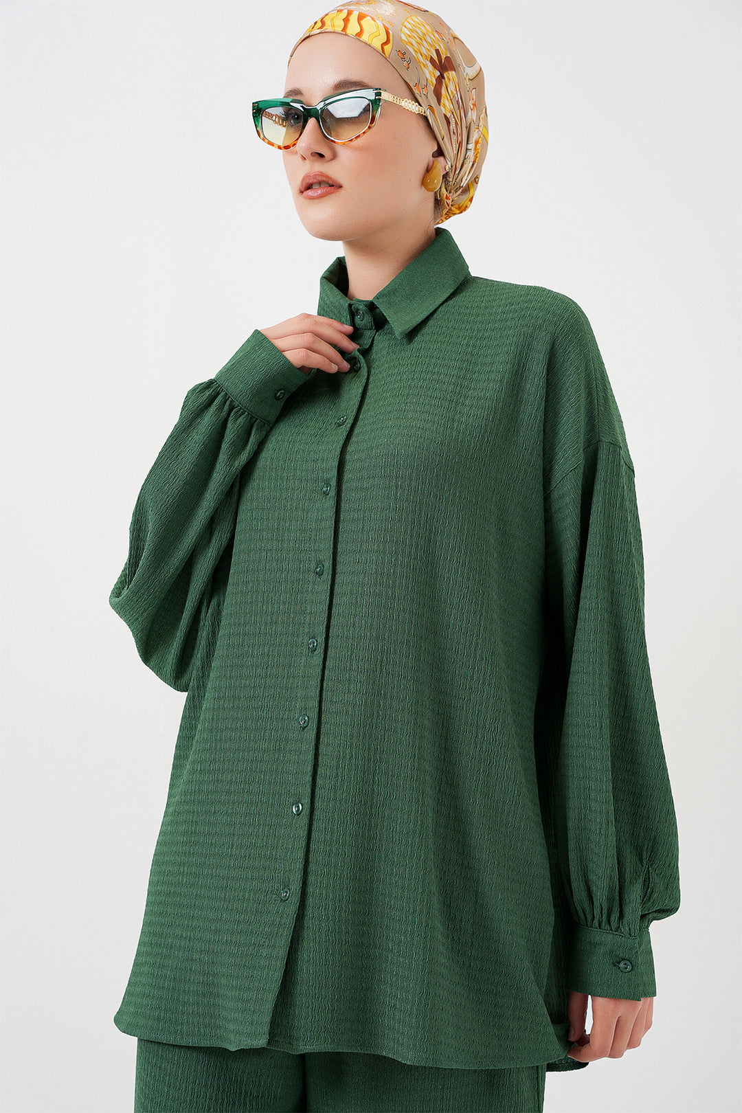 BGD Women Woman Knitted Hijab Top Bottom Set 6711 - Emerald Green - Danbury