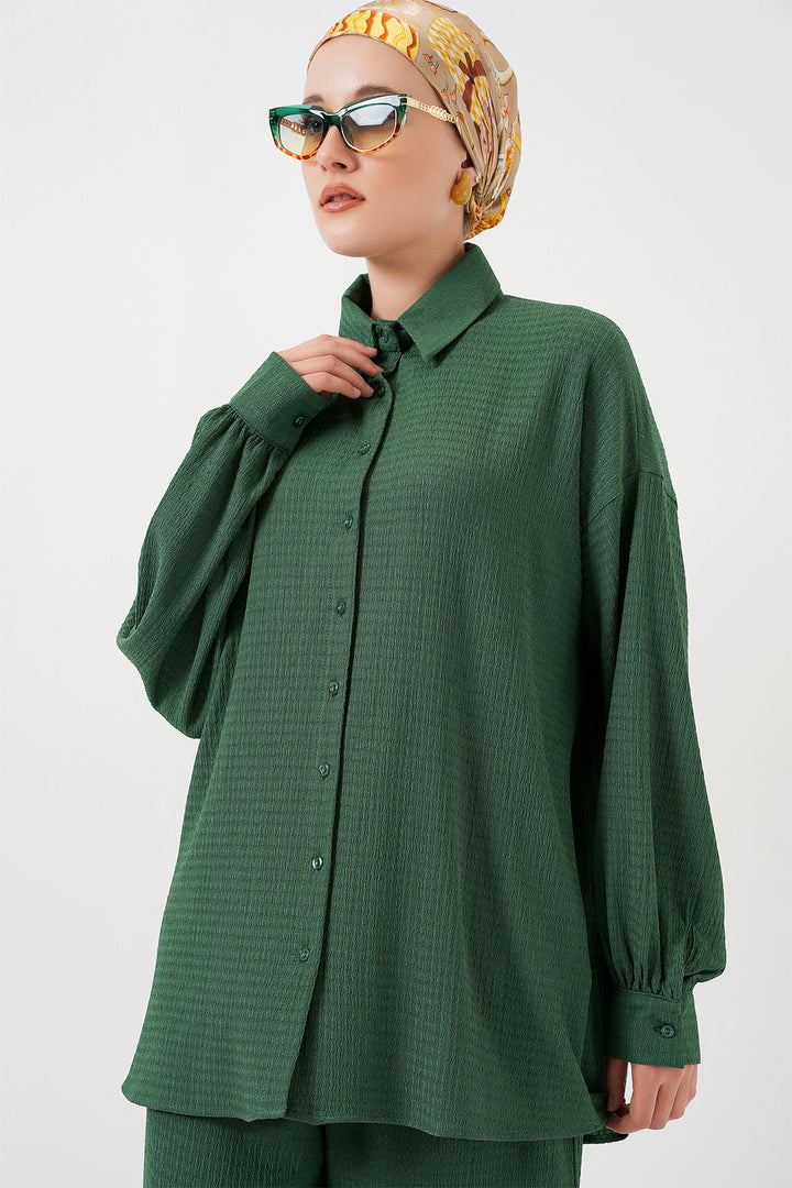 BGD Women Woman Knitted Hijab Top Bottom Set 6711 - Emerald Green - Danbury