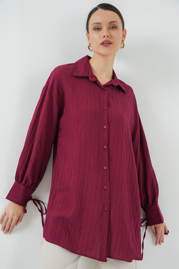 BGD Women Women's Oversized Lace-Up Shirt 5954 - Burgundy - Taylorsville