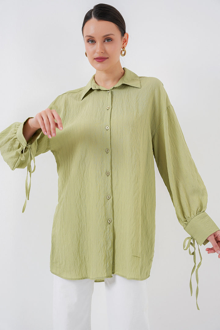 BGD Women Women's Oversized Lace-Up Shirt 5954 - Dark Green - Navojoa