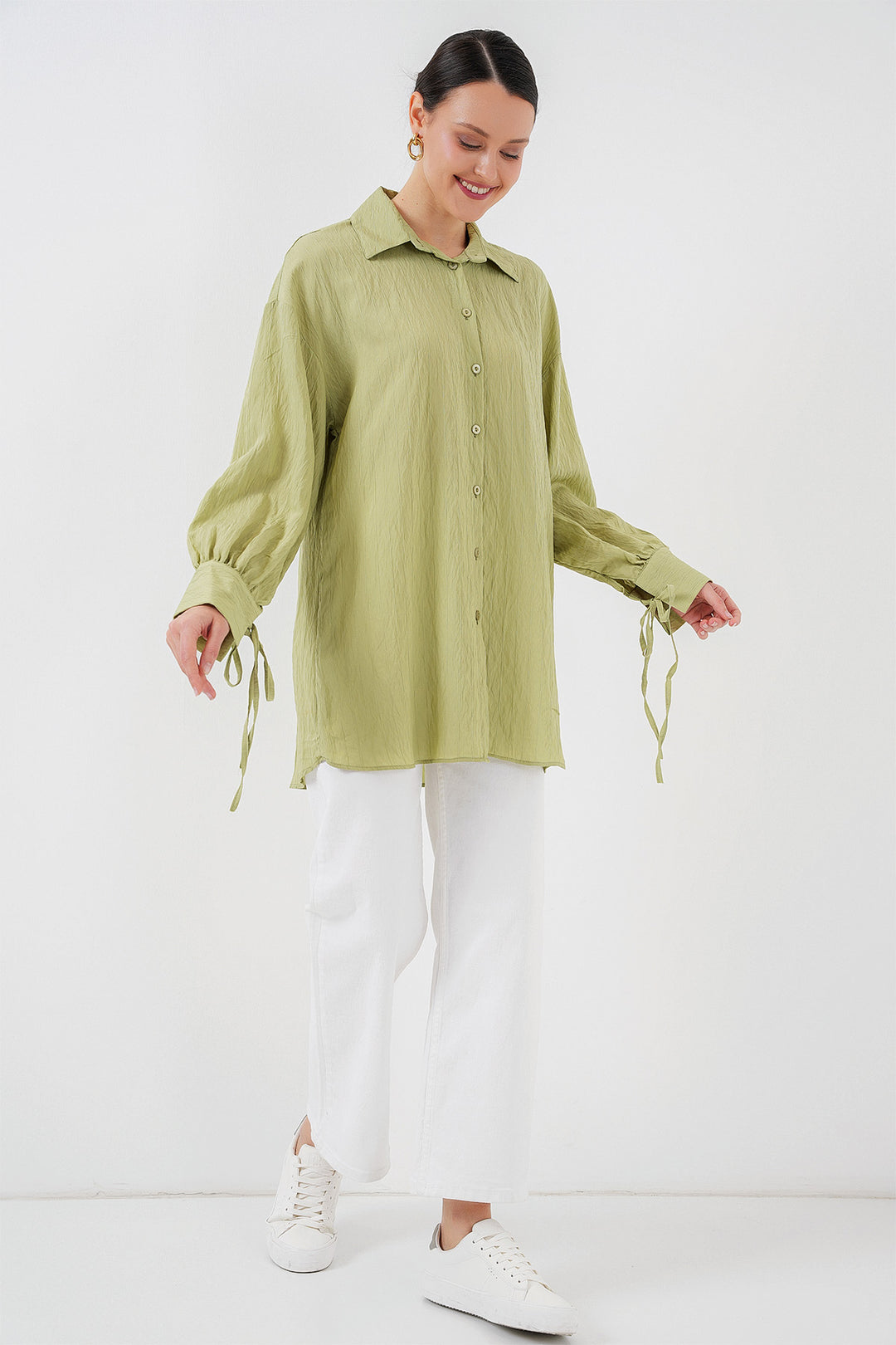 BGD Women Women's Oversized Lace-Up Shirt 5954 - Dark Green - Navojoa