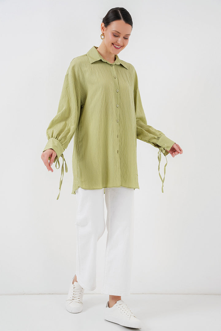BGD Women Women's Oversized Lace-Up Shirt 5954 - Dark Green - Navojoa