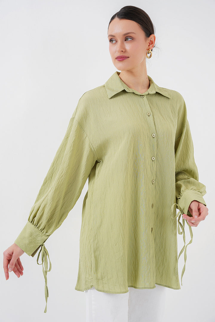 BGD Women Women's Oversized Lace-Up Shirt 5954 - Dark Green - Navojoa