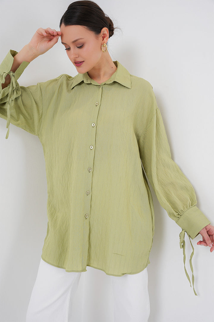 BGD Women Women's Oversized Lace-Up Shirt 5954 - Dark Green - Navojoa