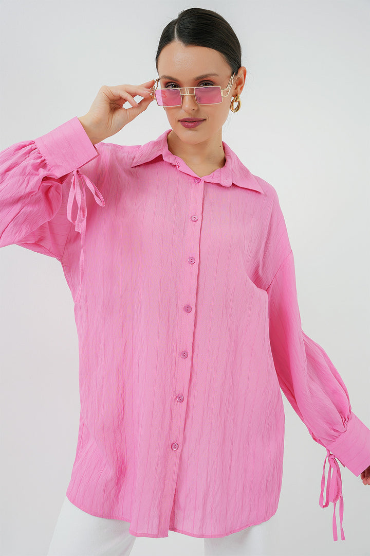 BGD Women Women's Oversized Lace-Up Shirt 5954 - Pink - Ashford