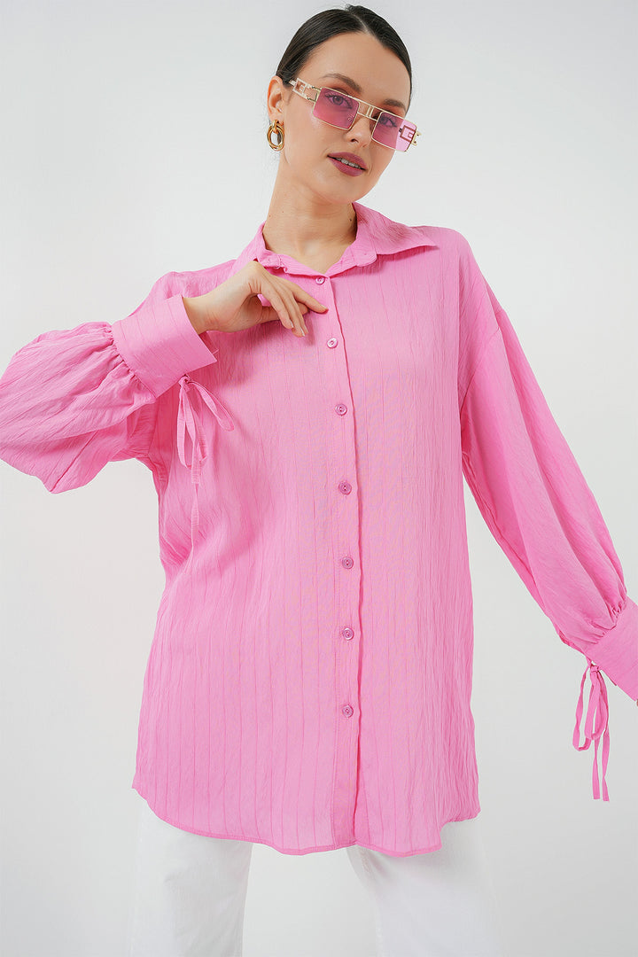 BGD Women Women's Oversized Lace-Up Shirt 5954 - Pink - Ashford