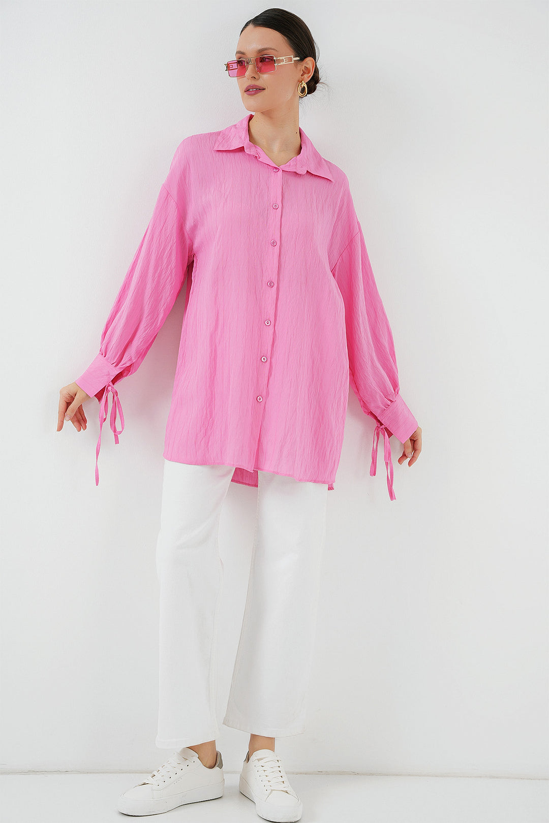 BGD Women Women's Oversized Lace-Up Shirt 5954 - Pink - Ashford