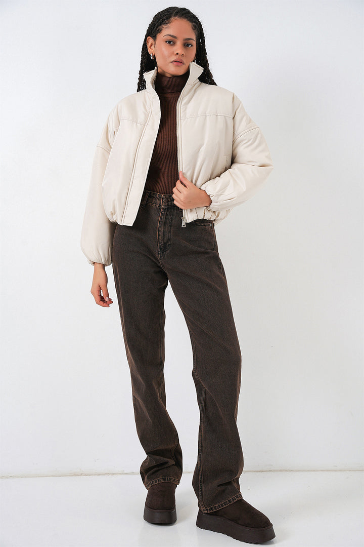 BGD Women Women's Oversize Bomber Puffer Jacket 5124 - Ecru - Boston