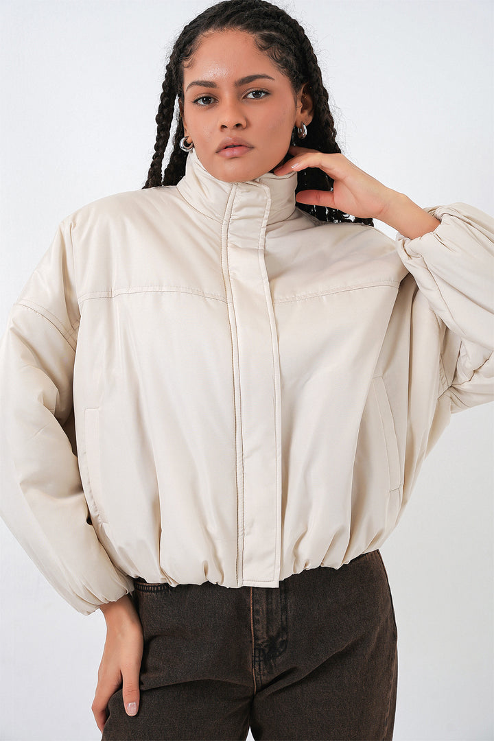 BGD Women Women's Oversize Bomber Puffer Jacket 5124 - Ecru - Boston