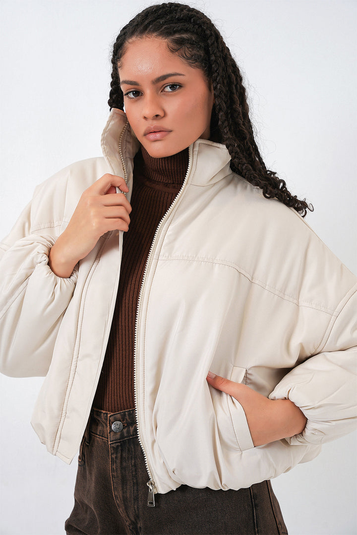 BGD Women Women's Oversize Bomber Puffer Jacket 5124 - Ecru - Boston