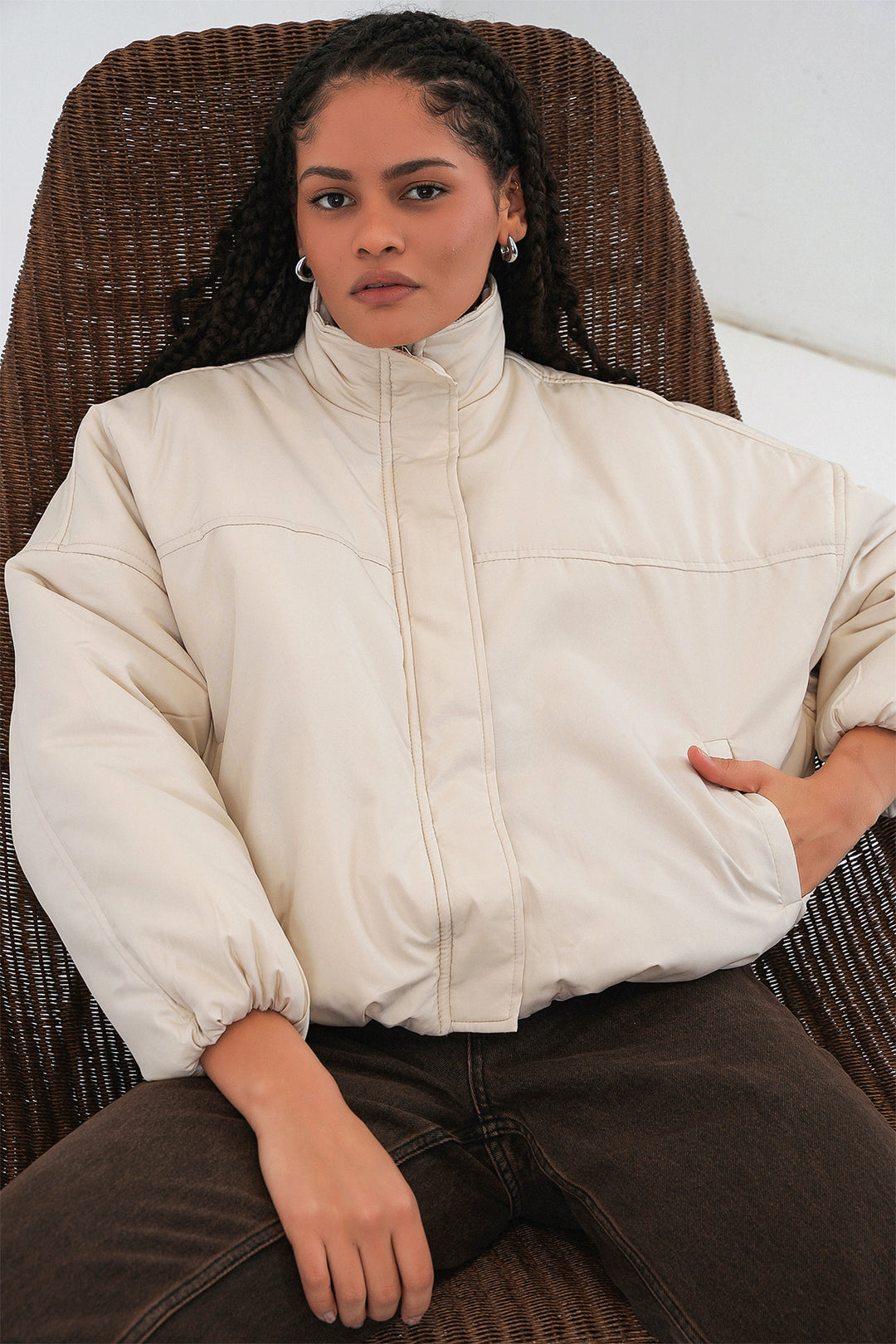 BGD Women Women's Oversize Bomber Puffer Jacket 5124 - Ecru - Boston