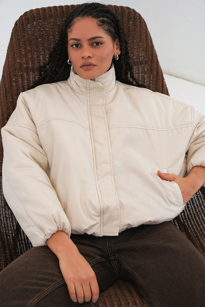 BGD Women Women's Oversize Bomber Puffer Jacket 5124 - Ecru - Boston