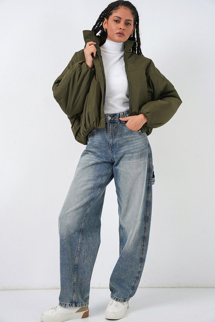 BGD Women Kadın Oversize Bomber Şişme Mont 5124 - Haki - Le Cannet