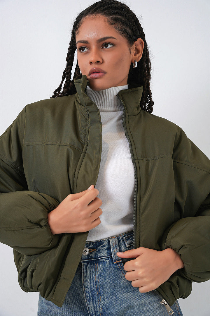 BGD Women Kadın Oversize Bomber Şişme Mont 5124 - Haki - Le Cannet