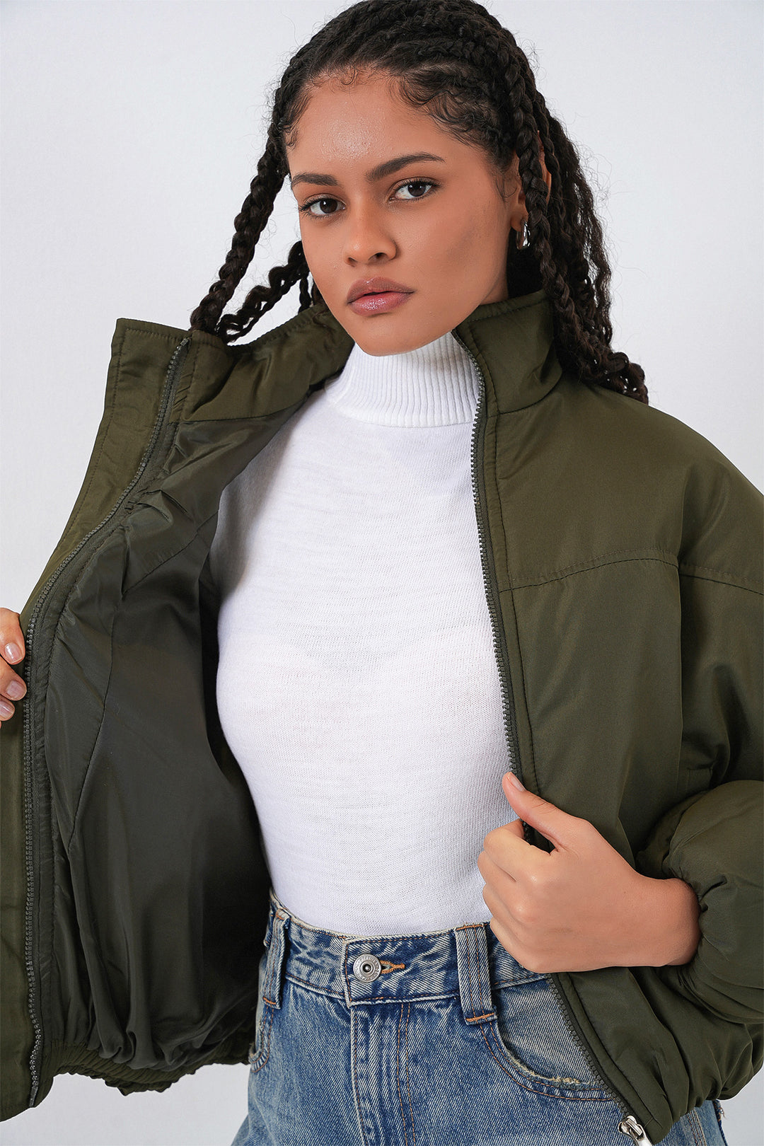 BGD Women Kadın Oversize Bomber Şişme Mont 5124 - Haki - Le Cannet