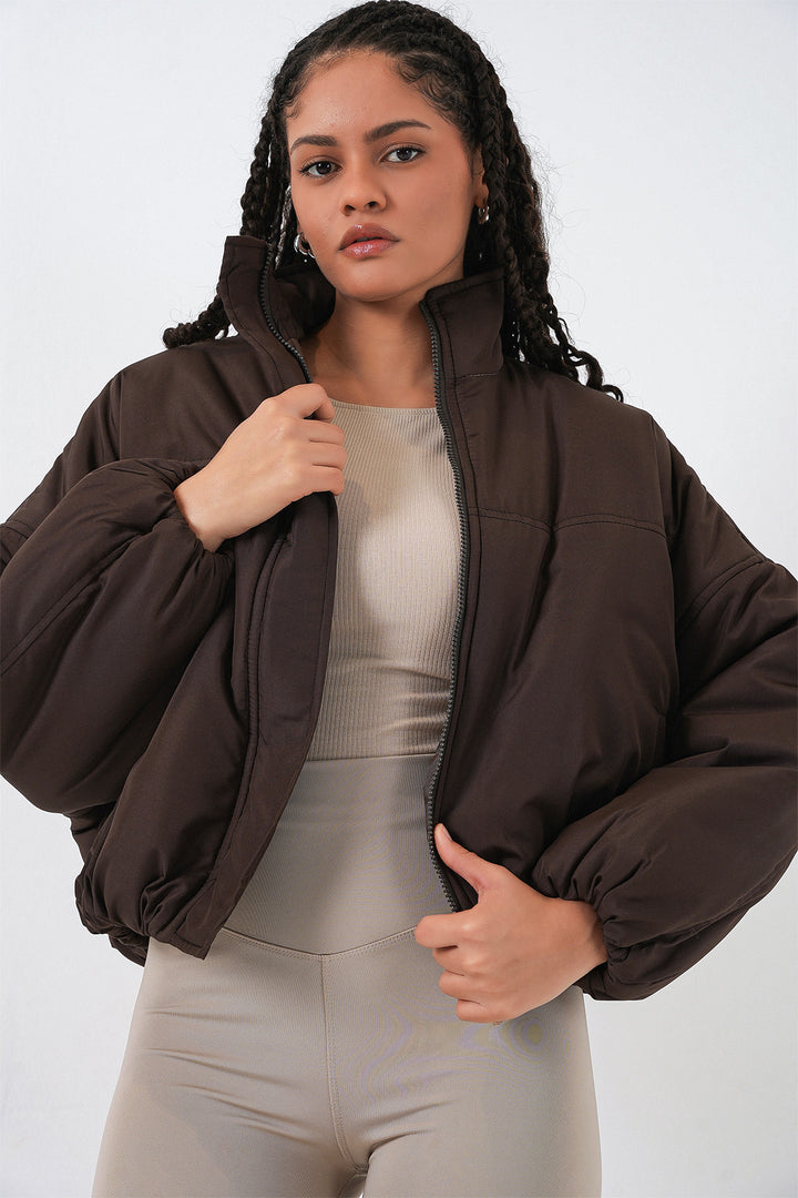 BGD Women Kadın Oversize Bomber Şişme Mont 5124 - Kahverengi - Wiener Neustadt