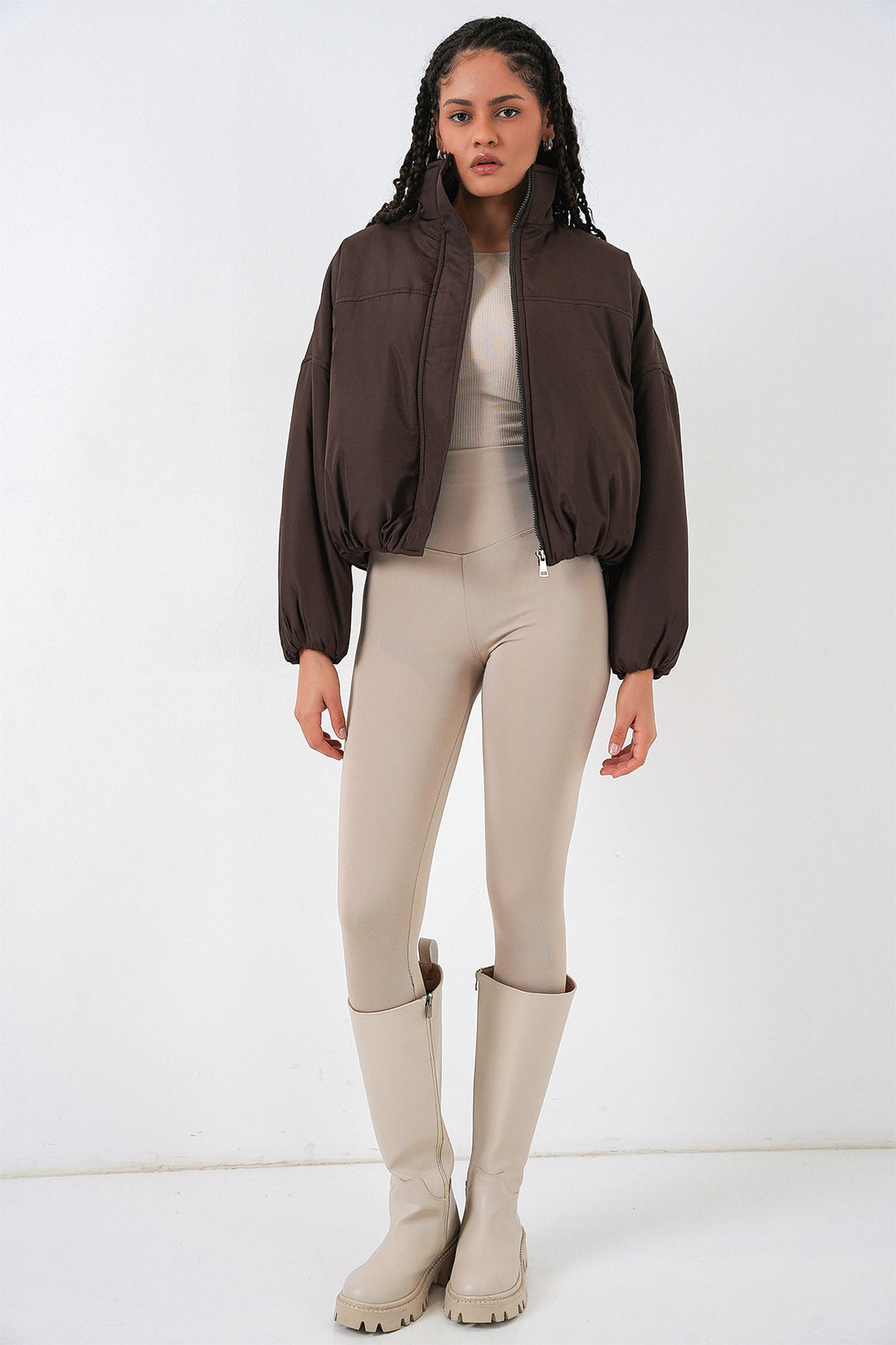 BGD Women Kadın Oversize Bomber Şişme Mont 5124 - Kahverengi - Wiener Neustadt