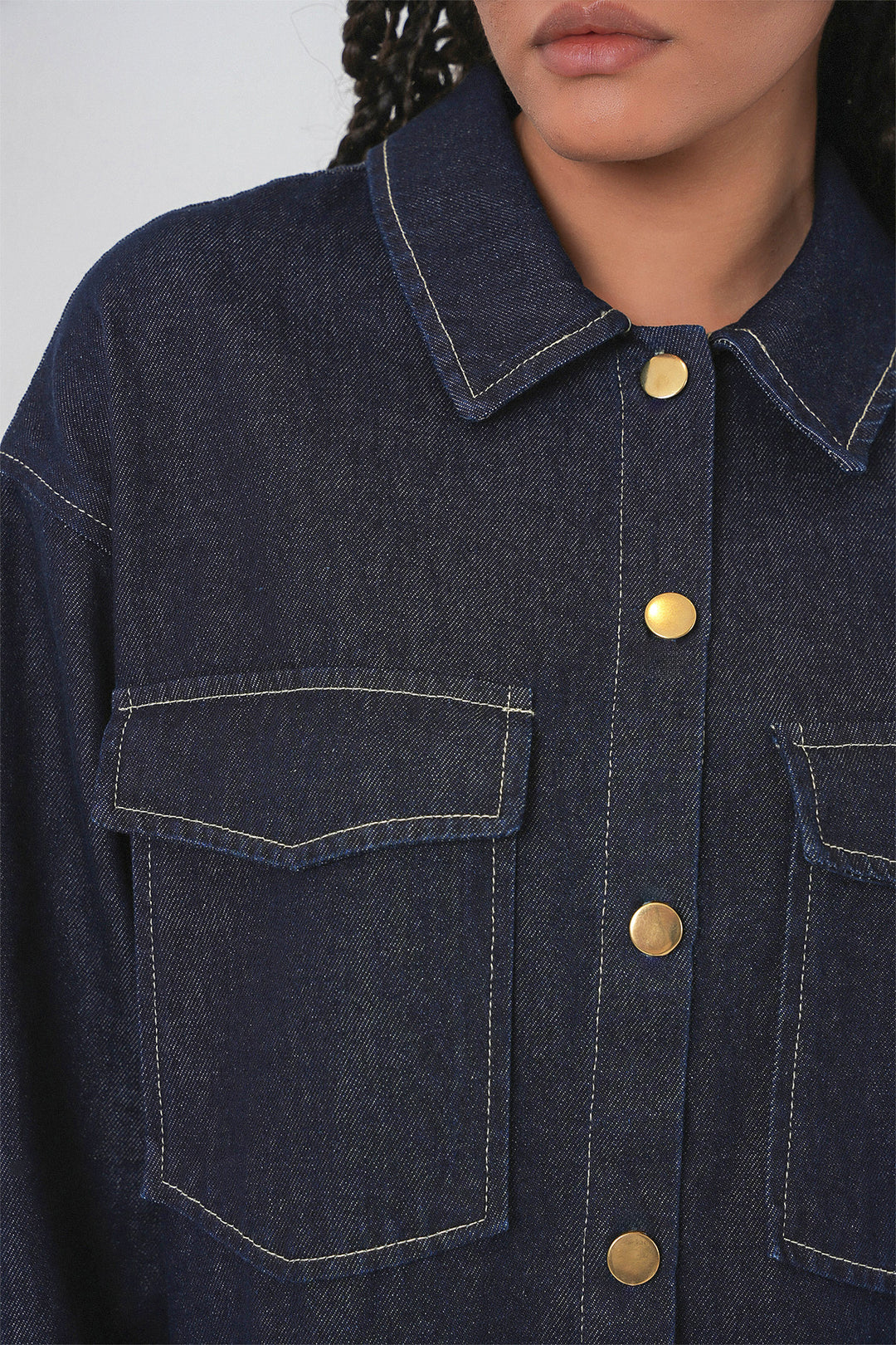 BGD Women Kadın Oversize Çift Cepli Kot Gömlek 20364 - Koyu Mavi - Chippenham