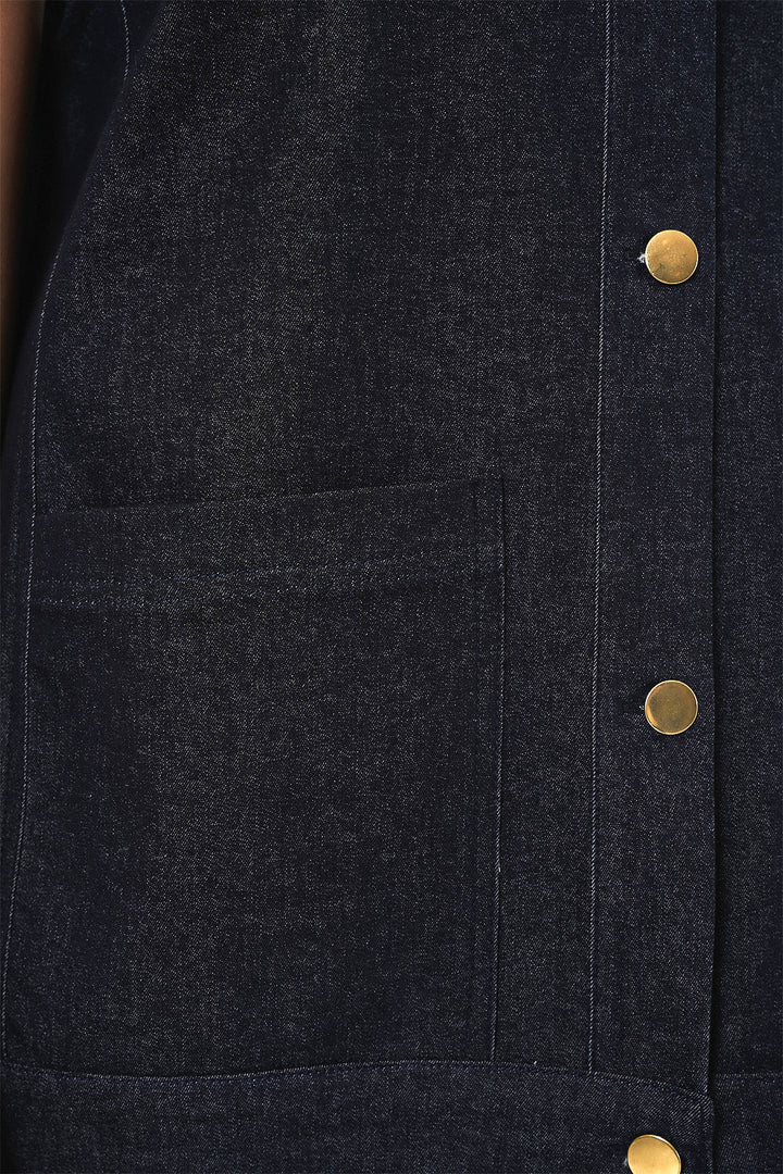 BGD Women Kadın Oversize Çift Cepli Kot Yelek 6810 - Koyu Mavi - Erkrath