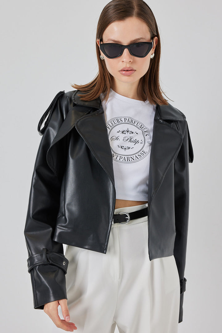BGD Women Women's Oversize Leather Jacket 1047 - Black - Sutton