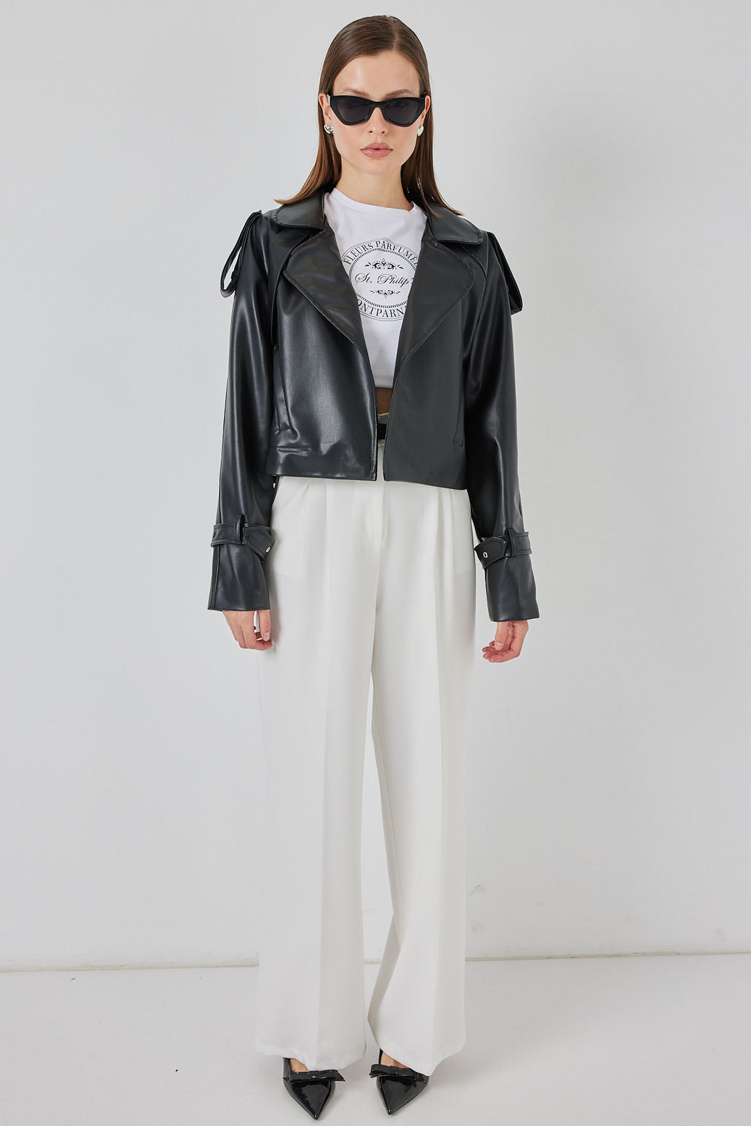 BGD Women Women's Oversize Leather Jacket 1047 - Black - Sutton