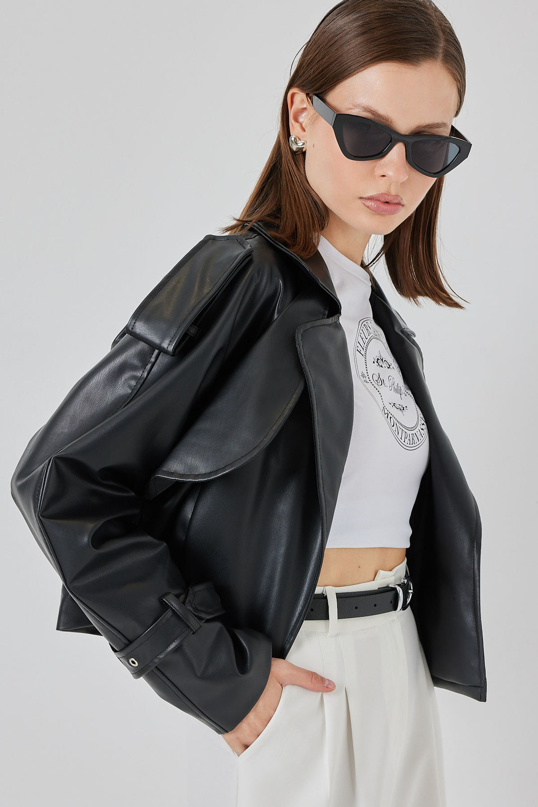 BGD Women Women's Oversize Leather Jacket 1047 - Black - Sutton