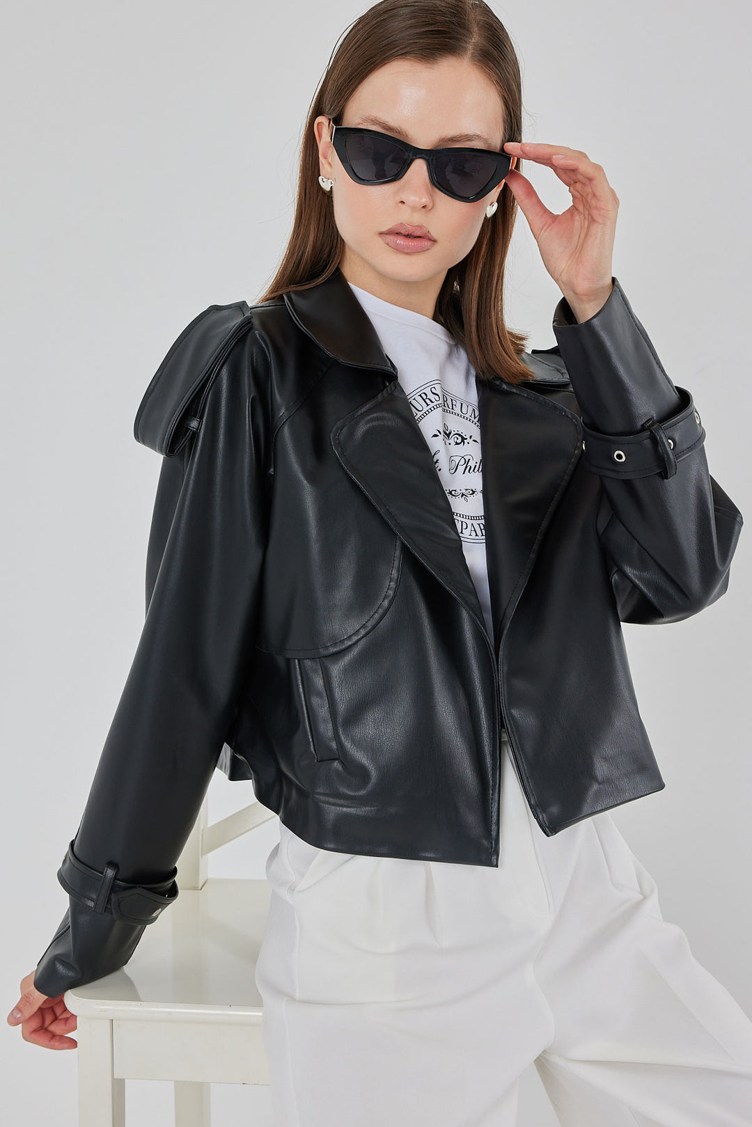 BGD Women Women's Oversize Leather Jacket 1047 - Black - Sutton