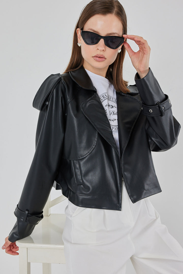 BGD Women Women's Oversize Leather Jacket 1047 - Black - Sutton