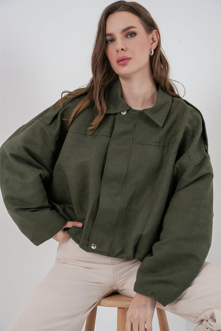 BGD Women Kadın Oversize Süet Ceket 1055 - A.Haki - Molfetta