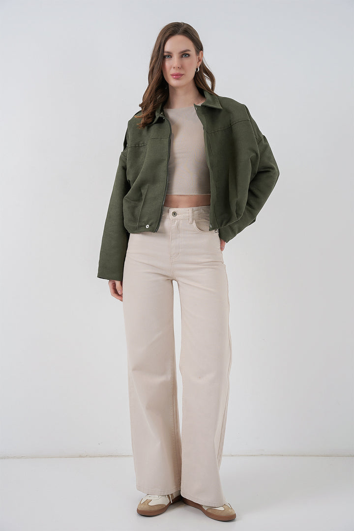 BGD Women Kadın Oversize Süet Ceket 1055 - A.Haki - Molfetta