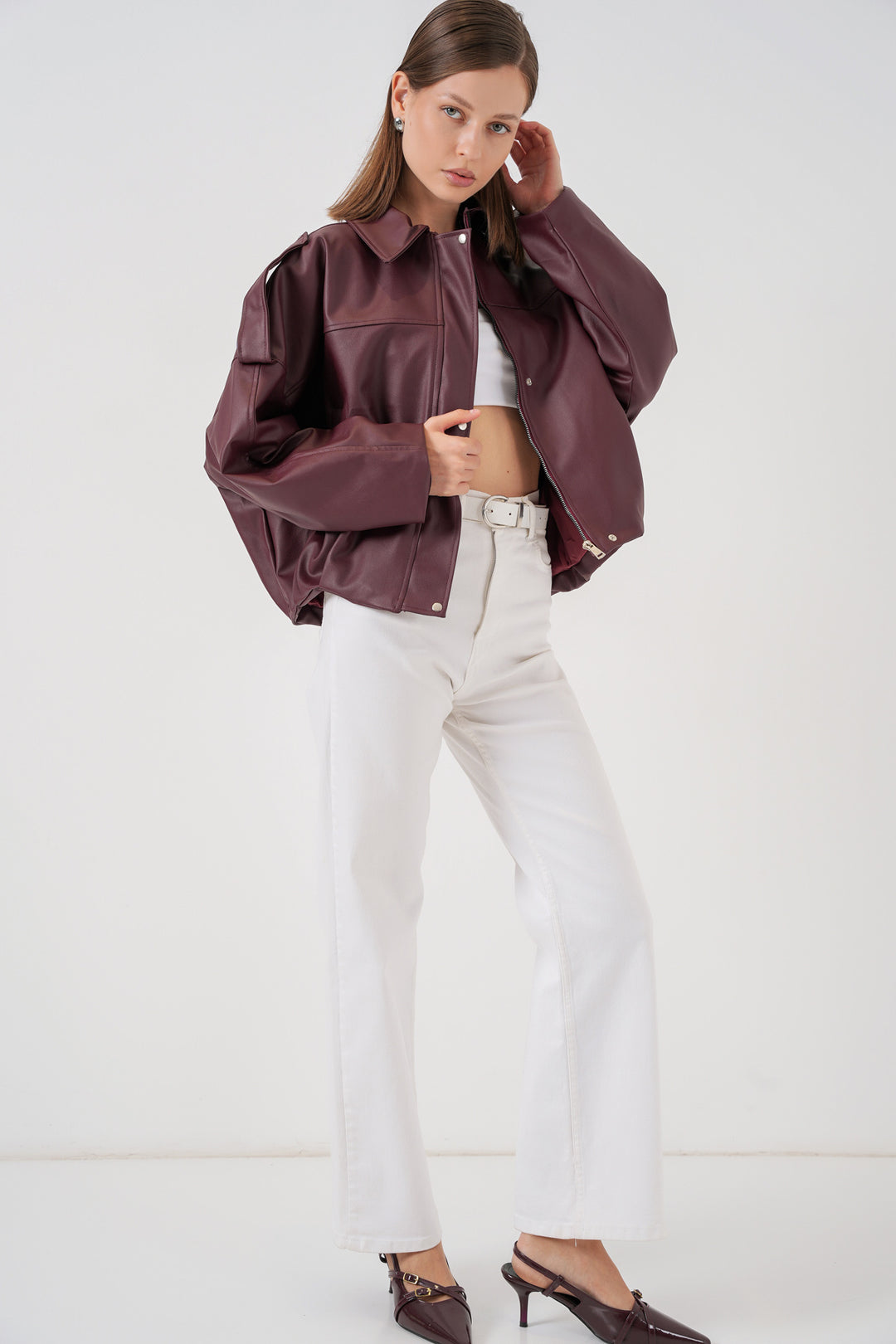 BGD Women Women's Oversize Leather Jacket 1055 - Burgundy - Rockwall