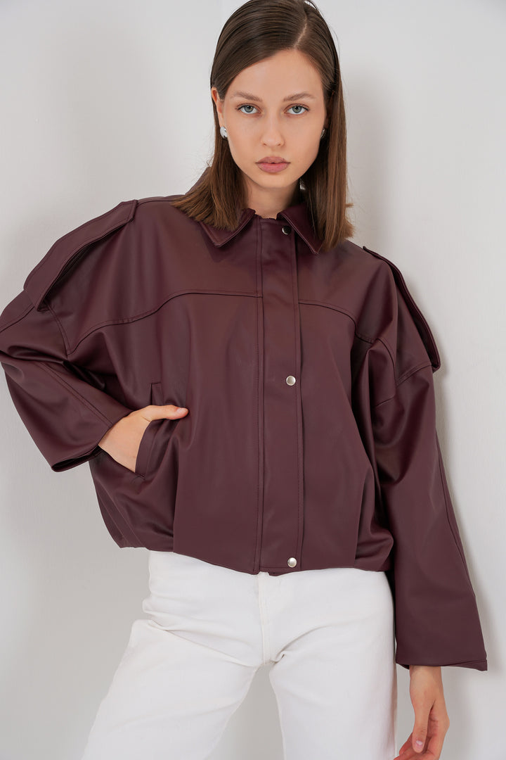 BGD Women Women's Oversize Leather Jacket 1055 - Burgundy - Rockwall