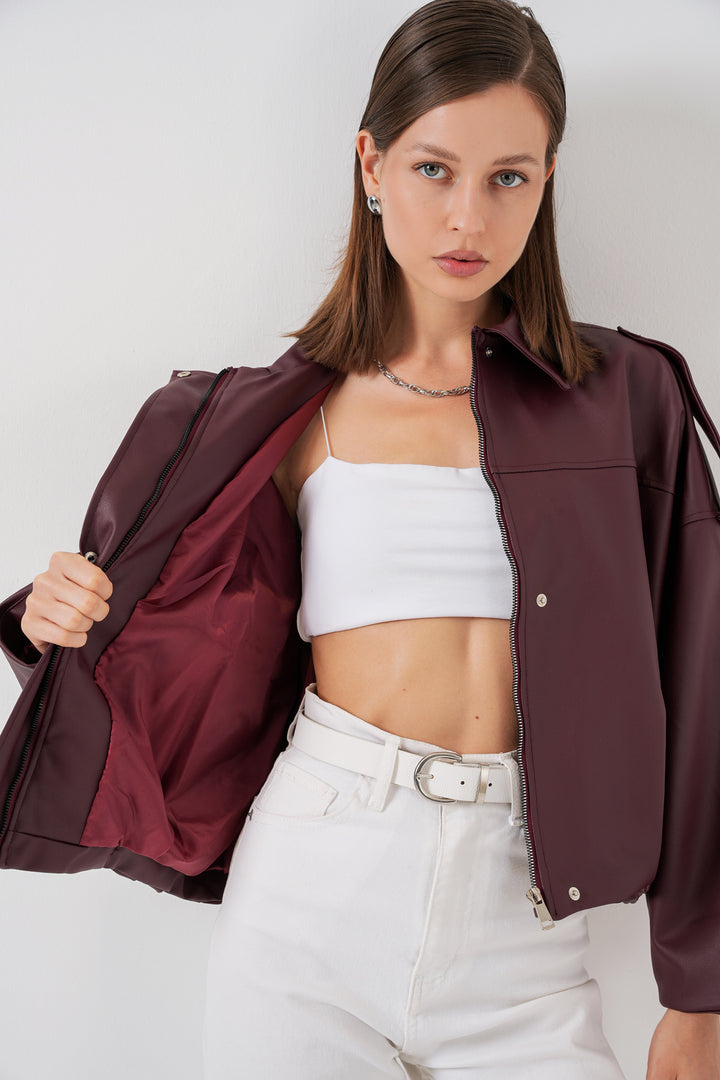 BGD Women Women's Oversize Leather Jacket 1055 - Burgundy - Rockwall