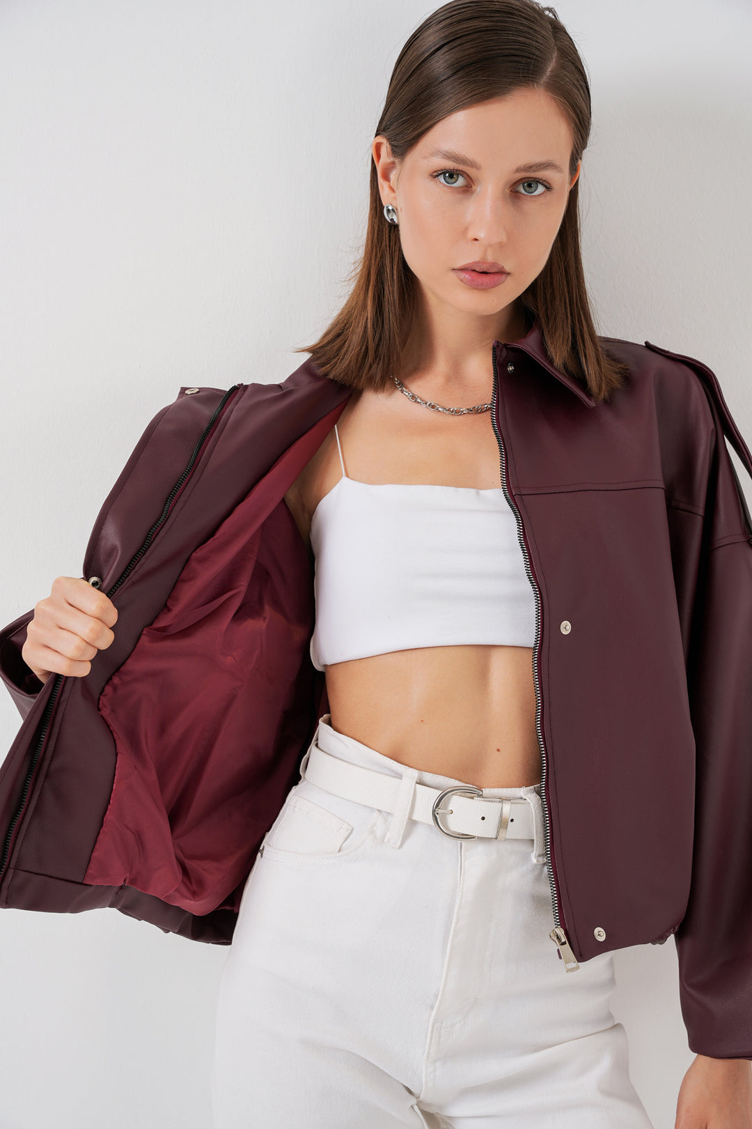 BGD Women Women's Oversize Leather Jacket 1055 - Burgundy - Glens Falls