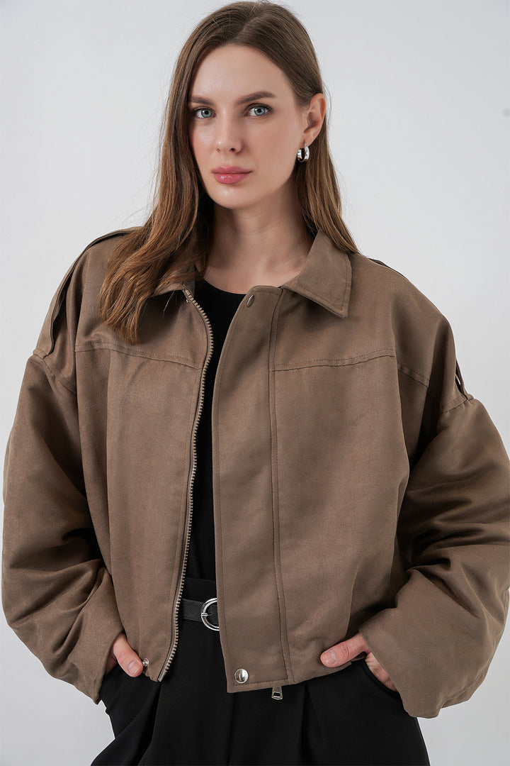 BGD Women Women's Oversize Suede Jacket 1055 - Dark Khaki - Orpington