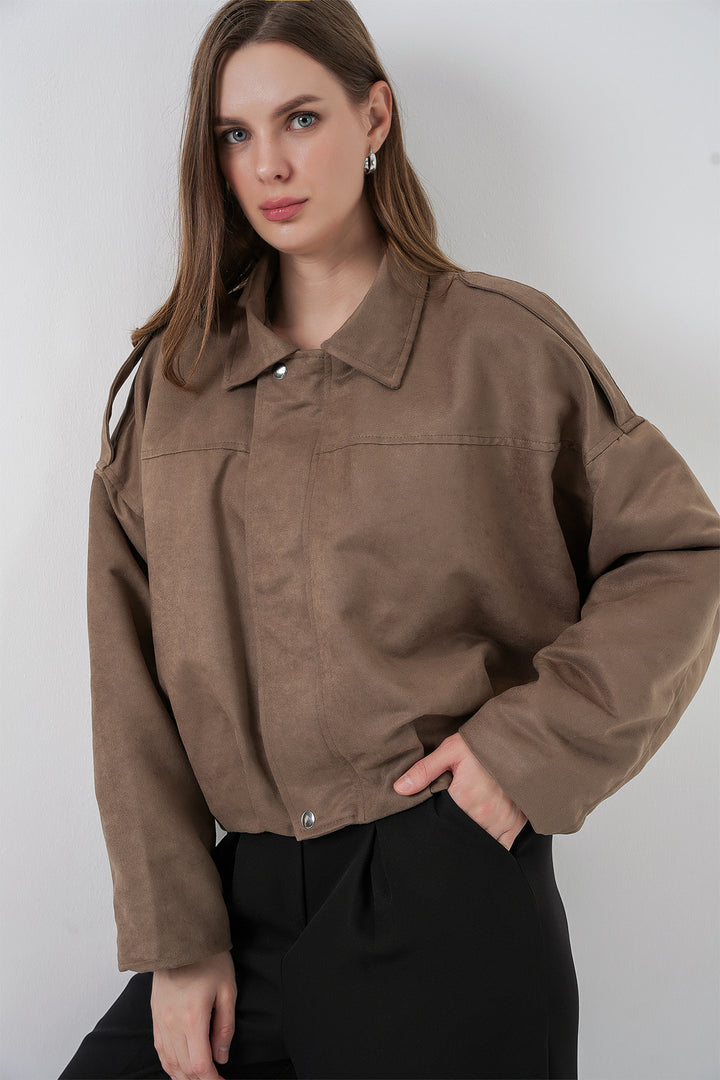 BGD Women Women's Oversize Suede Jacket 1055 - Dark Khaki - Orpington
