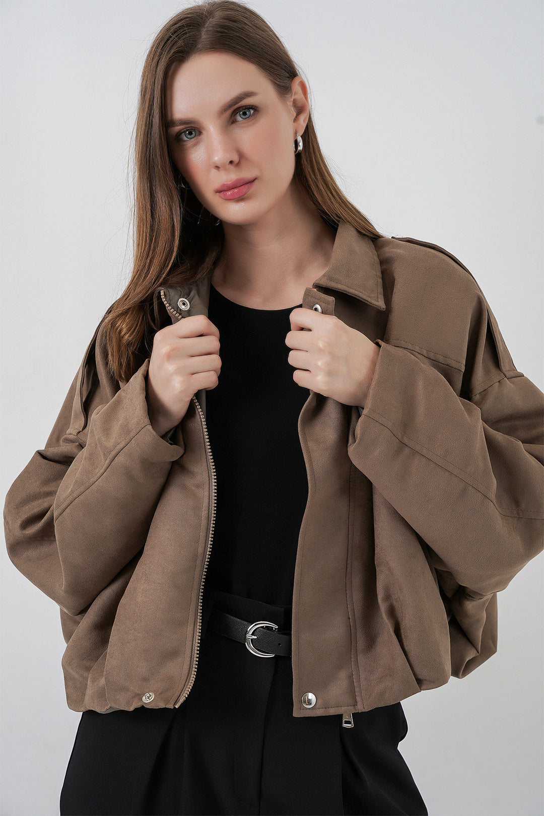 BGD Women Women's Oversize Suede Jacket 1055 - Dark Khaki - Orpington
