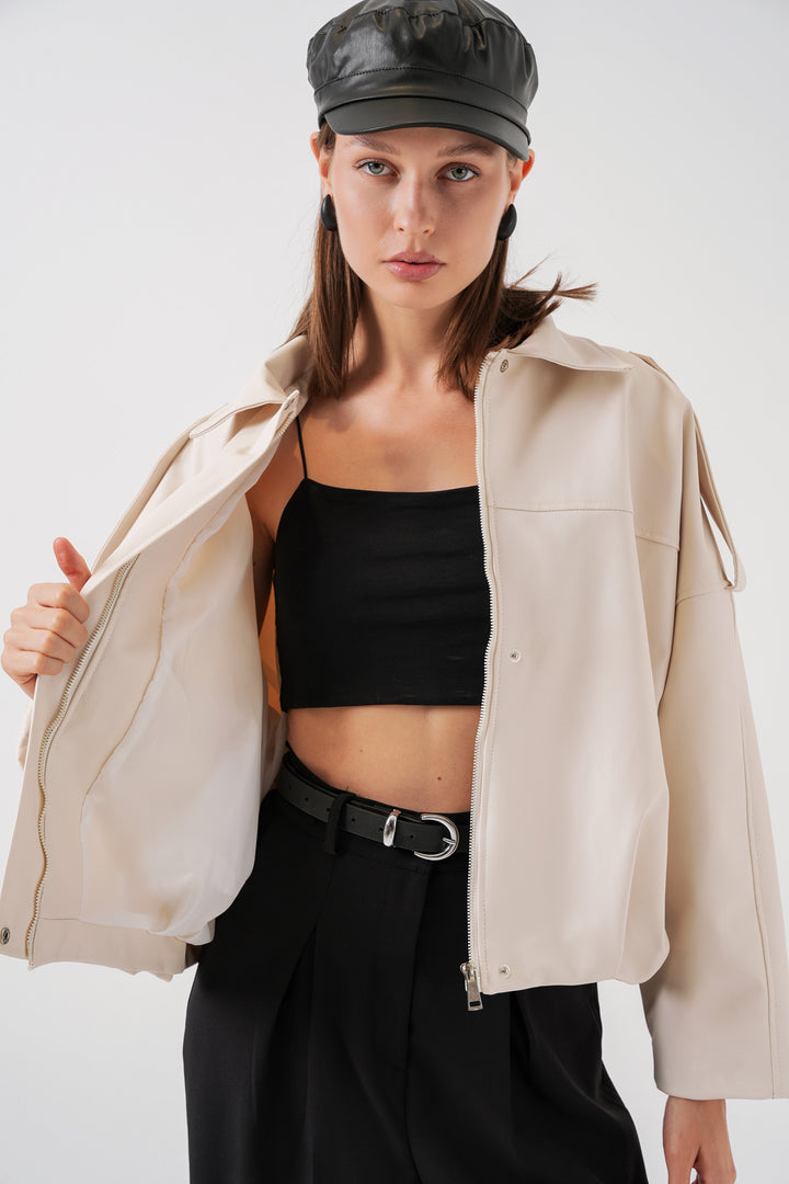 BGD Women Women's Oversize Leather Jacket 1055 - Ecru - Richland