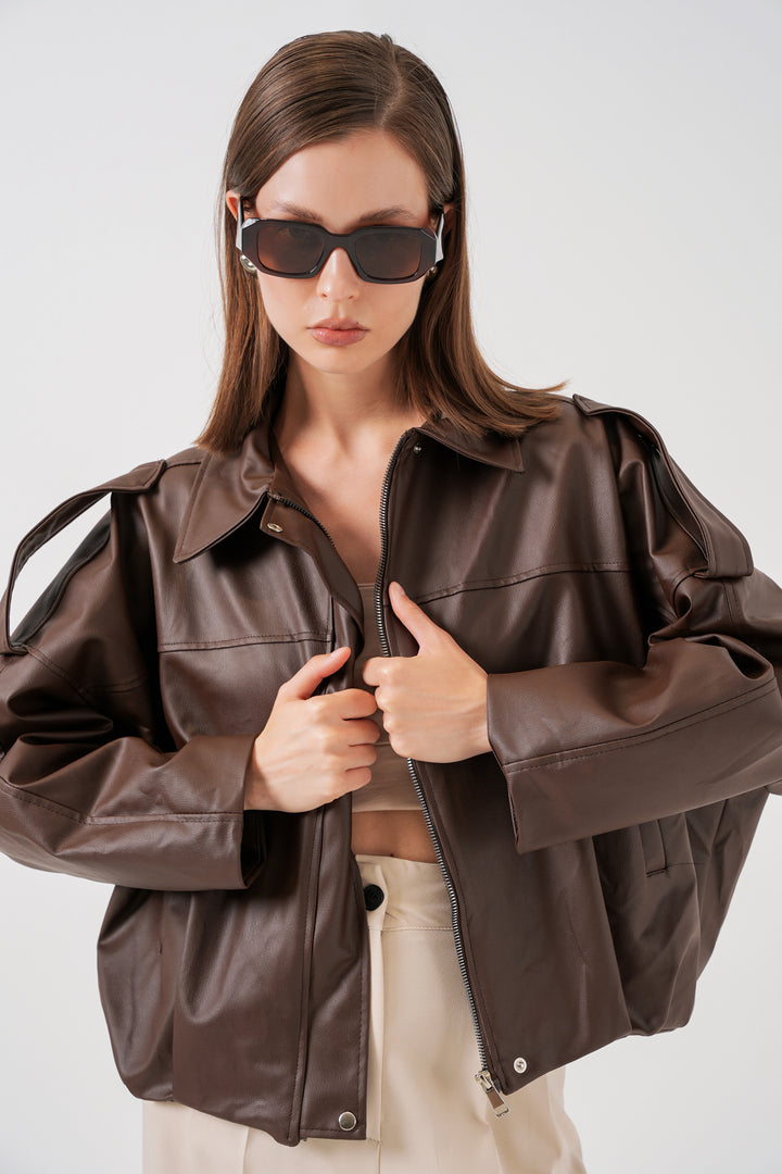 BGD Women Women's Oversize Leather Jacket 1055 - Brown - San Donà di Piave