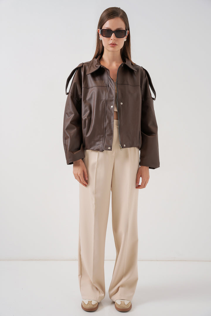 BGD Women Women's Oversize Leather Jacket 1055 - Brown - Moncalieri