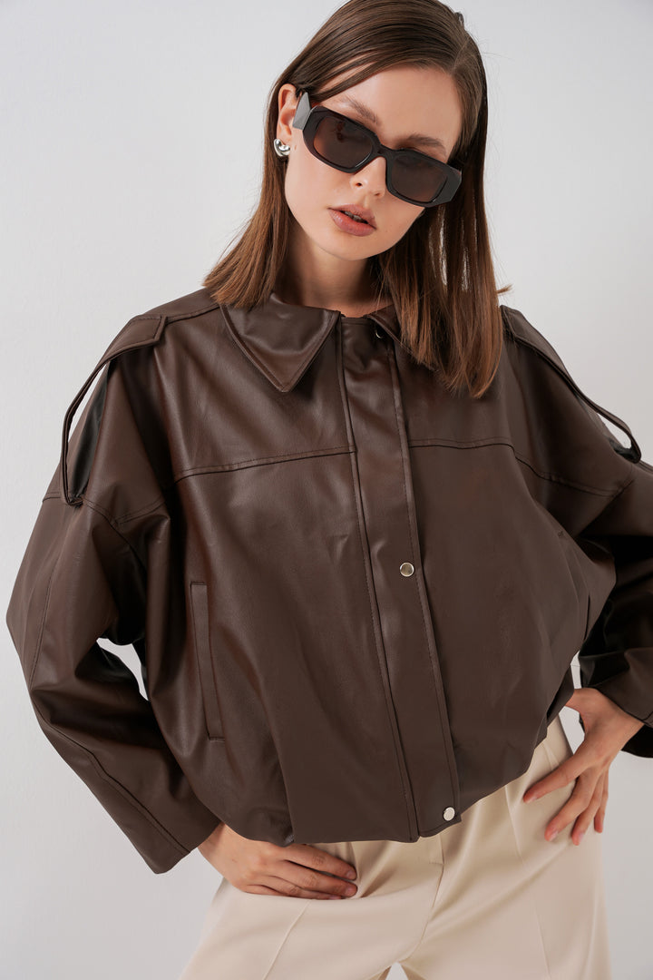 BGD Women Women's Oversize Leather Jacket 1055 - Brown - San Donà di Piave