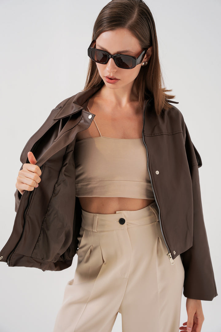 BGD Women Women's Oversize Leather Jacket 1055 - Brown - San Donà di Piave