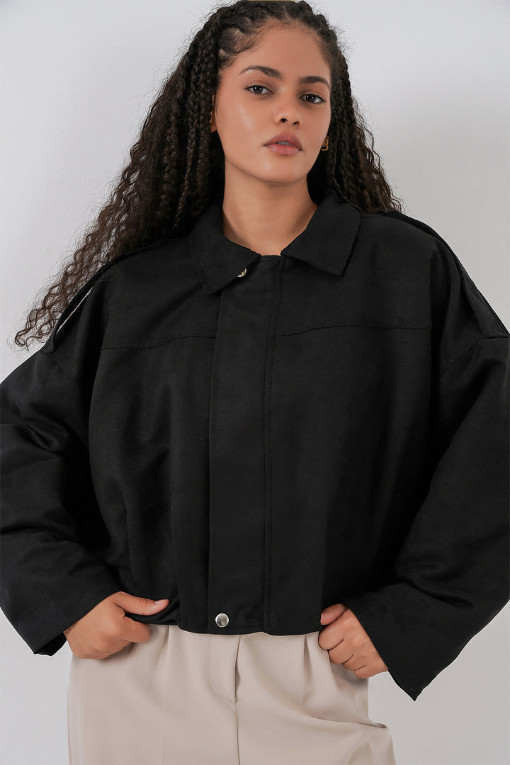BGD Women Kadın Siyah Oversize Süet Ceket 1055 - Waalwijk